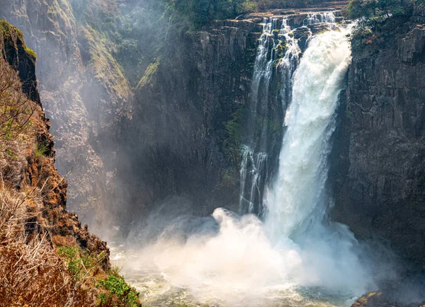 Las Grandes Cataratas Victoria Vista Desde Zimbabue Durante Estación Seca —  Fotos de Stock