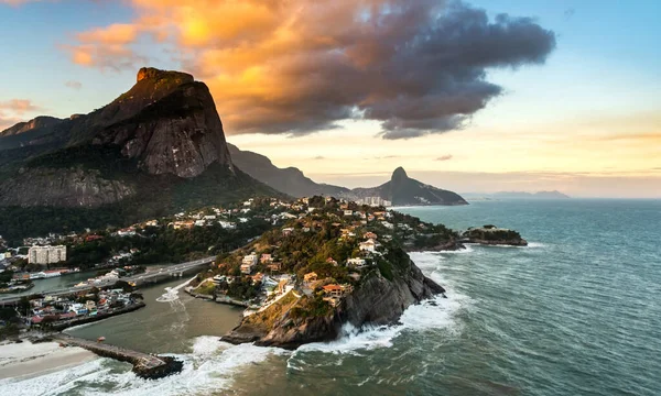 Rio Janeiro Flygfoto Från Helikopter Underbar Solnedgång — Stockfoto
