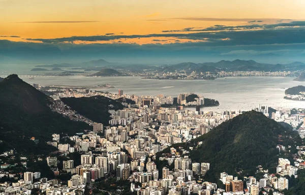 Rio Janeiro Letecké Střely Při Západu Slunce Vrtulníku — Stock fotografie