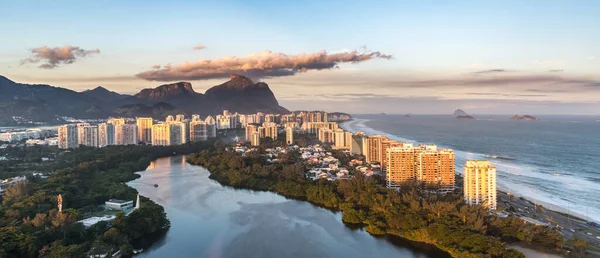 Rio Janeiro Vista Aérea Tiro Helicóptero Durante Pôr Sol Maravilhoso — Fotografia de Stock