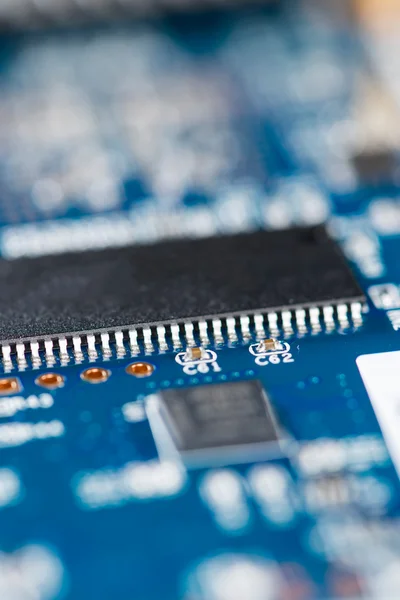 Blue PCB with SMD components — Stock Photo, Image