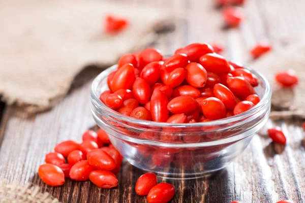 Portion of Goji Berries in bowl — Stock Photo, Image