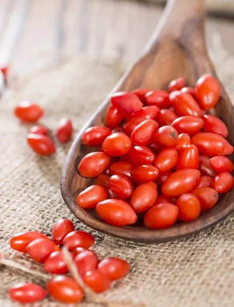 Goji Berries on a wooden spoon — Stock Photo, Image