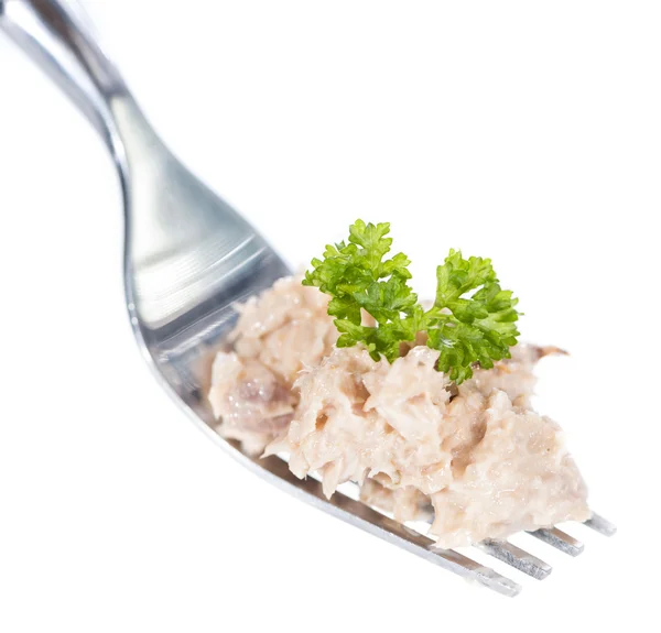 Sałatka z tuńczyka na widelec — Zdjęcie stockowe