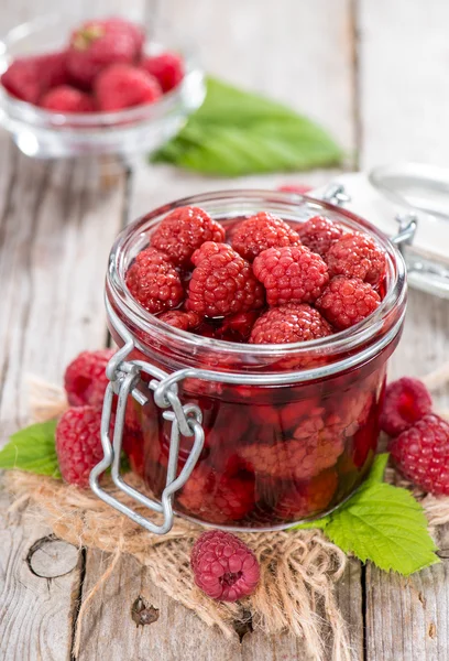 Glass with Canned Raspberries — Stock Photo, Image