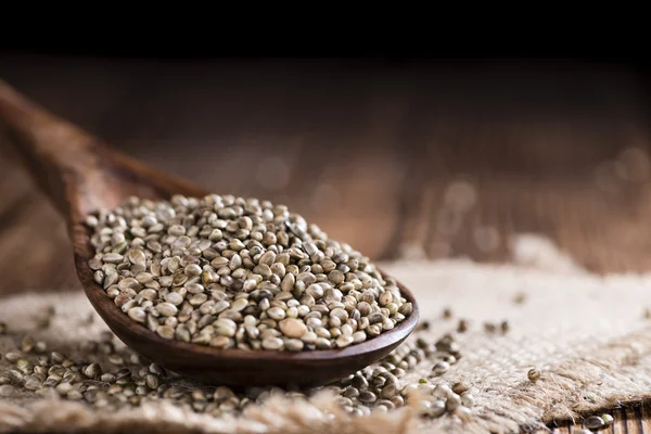 Hemp Seeds on wood — Stock Photo, Image