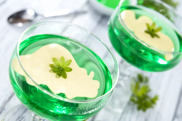 Woodruff Jelly in glasses with Vanilla Sauce — Stock Photo, Image
