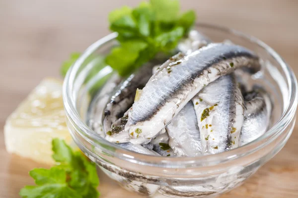 Porção de Anchovas na tigela — Fotografia de Stock