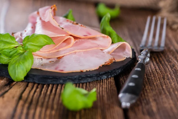 Ham on wooden background — Stock Photo, Image