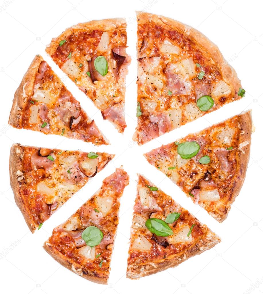 Jambon ve beyaz üzerinden Pineapple Pizza dilimleri — Stok Foto