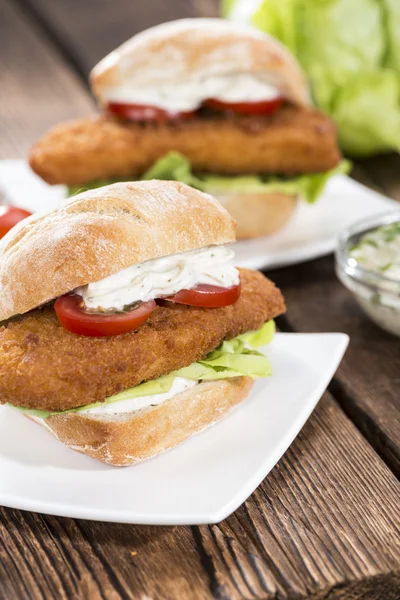 Homemade Fish Burger with tomatoes — Stock Photo, Image