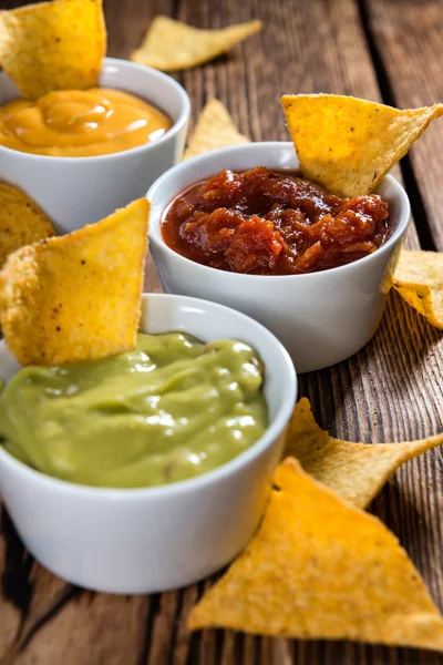 Salsa, Guacamole and Cheese — ストック写真