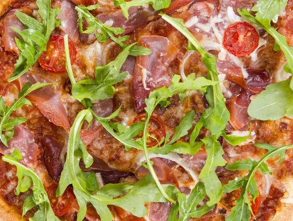 Arka plan olarak ev yapımı jambon Pizza — Stok fotoğraf