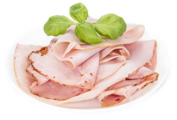 Jambon au basilic sur blanc — Photo