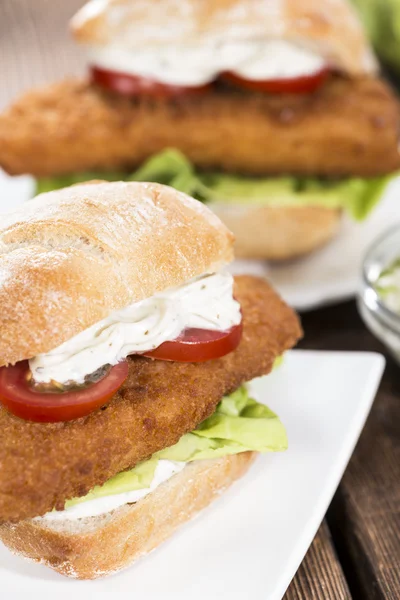 Homemade Fish Burger with tomatoes — Stock Photo, Image