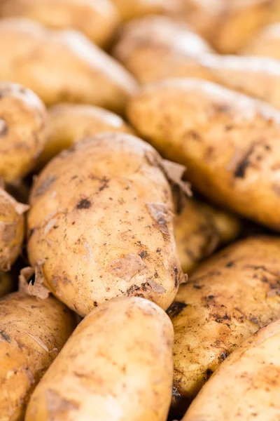 Fresh Potatoes on a rustic wooden table — Stock fotografie