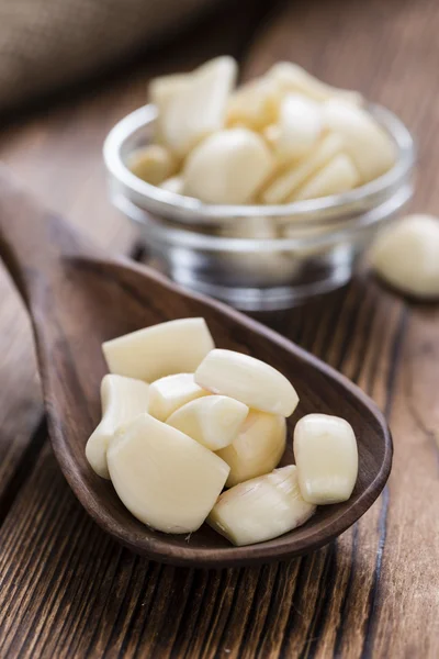 Wooden Spoon with Garlic — Stock Photo, Image