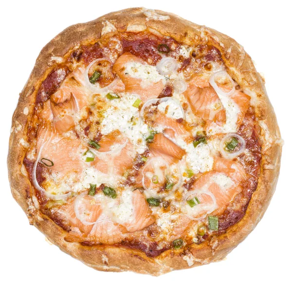 Łososia Pizza na białym tle — Zdjęcie stockowe