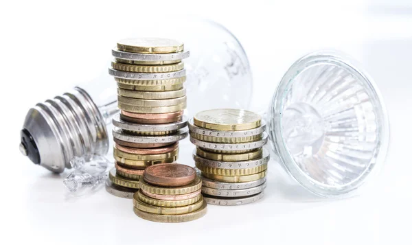 Light Bulbs with euro coins — Stock Photo, Image