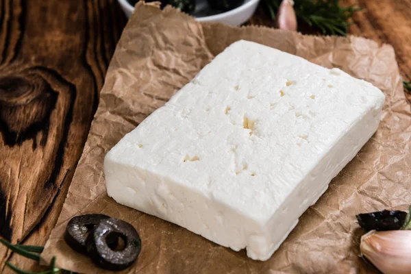 Formaggio feta fresco tagliato — Foto Stock