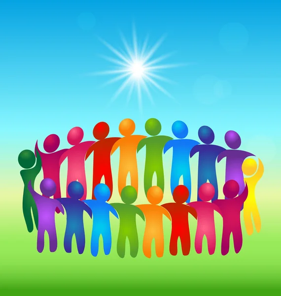 Treffen Teamwork Menschen auf blauem Himmel sonnigen Hintergrund — Stockvektor