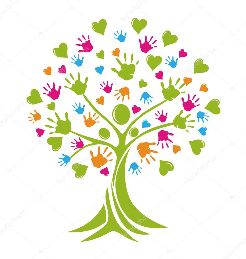 Tree people hands and hearts figures logo