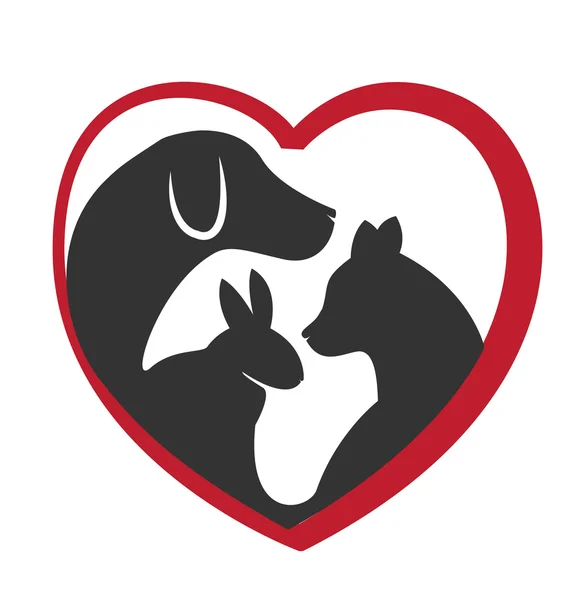 Perro gato y conejo logotipo del corazón — Vector de stock