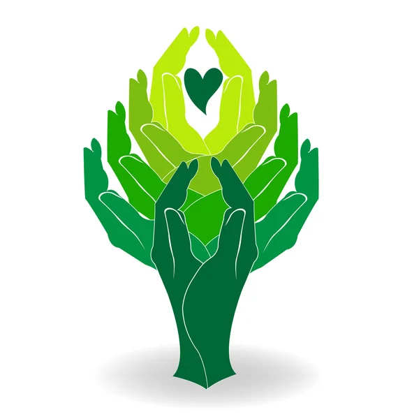 Tree händer hjärtat kärlek logotypen vektor design — Stock vektor