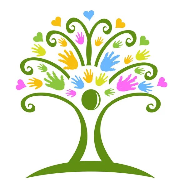 Arbre mains garde d'enfants logo — Image vectorielle