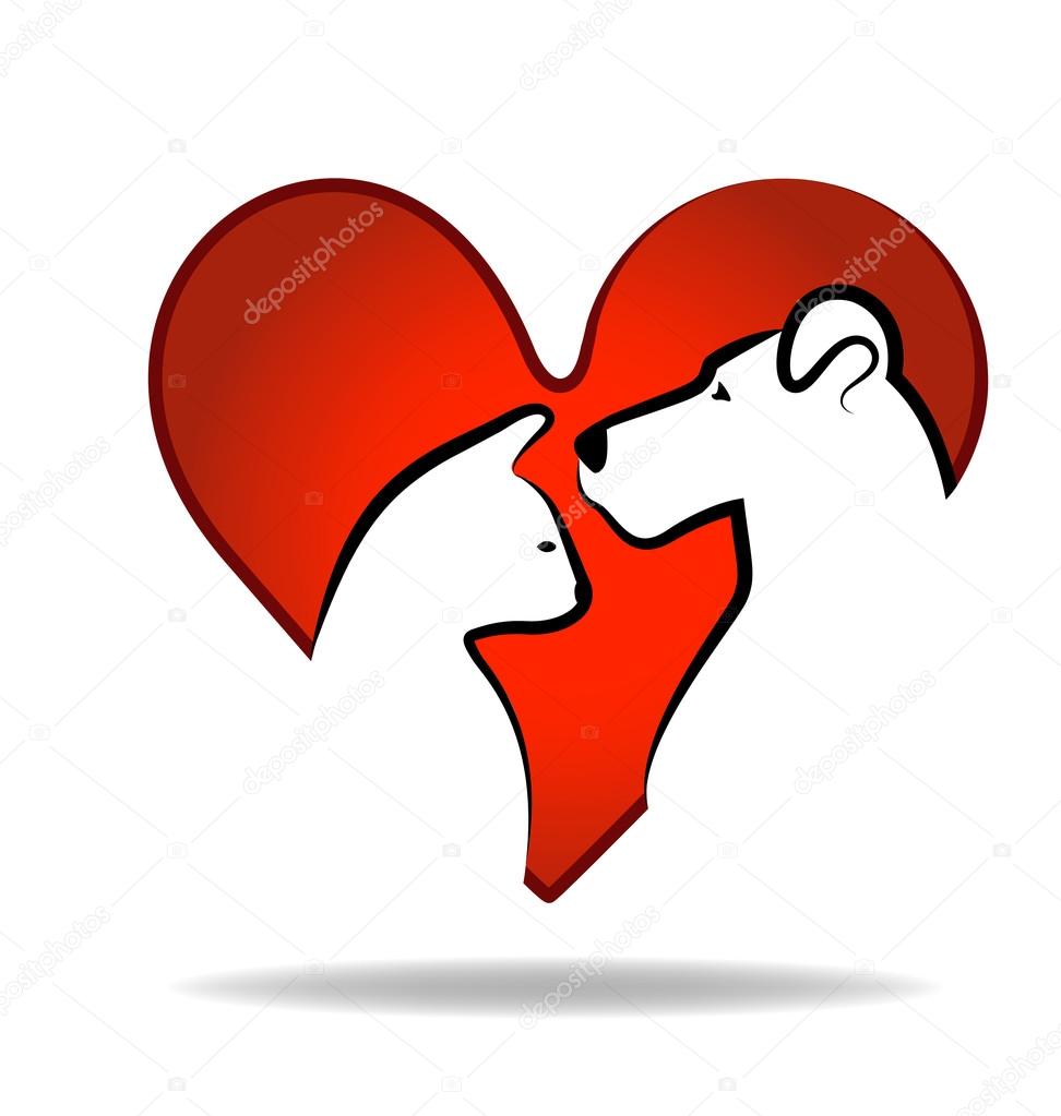 Cat and dog heart love logo abstract design