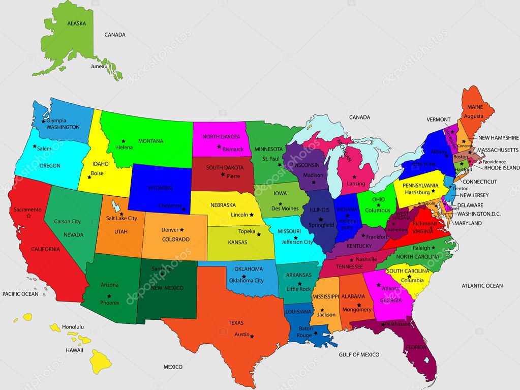 USA 50 States Colorful Map and State Names vector