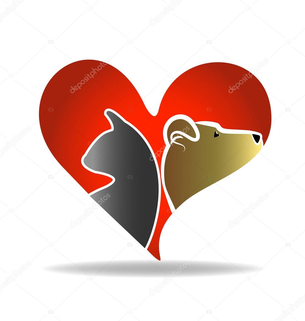 Logo cat and dog heart love shape