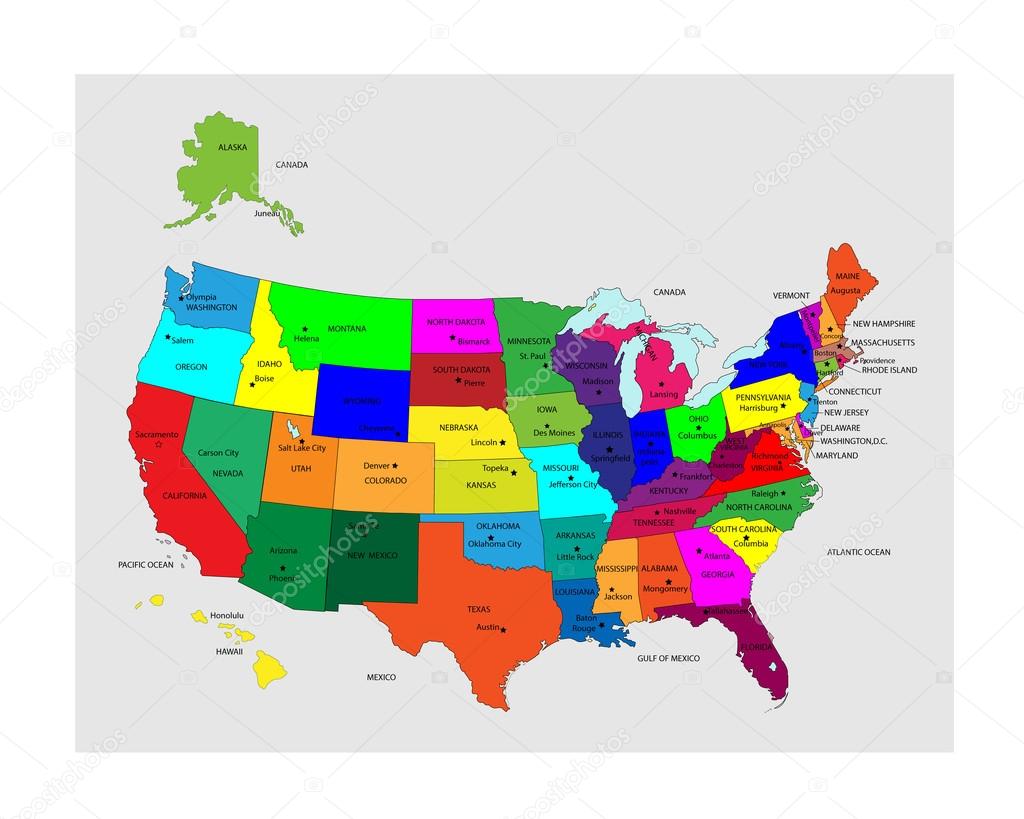 USA 50 States Colorful Map and State Names vector