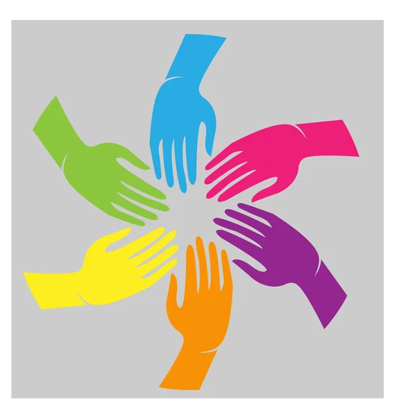 Logo teamwerk handen — Stockvector