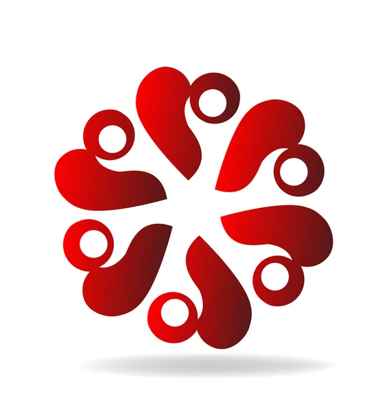 Logo hart liefde teamwerk mensen — Stockvector
