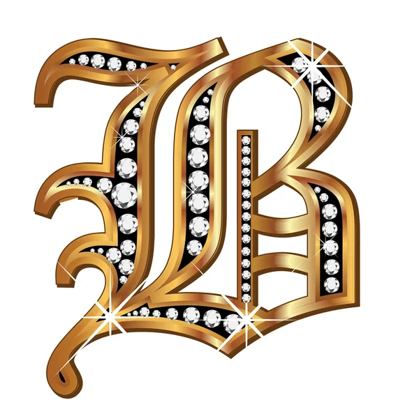 B gold and diamond bling old vintage letter — Stock Vector