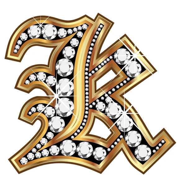 K gold and diamond bling old vintage letter — Stock Vector