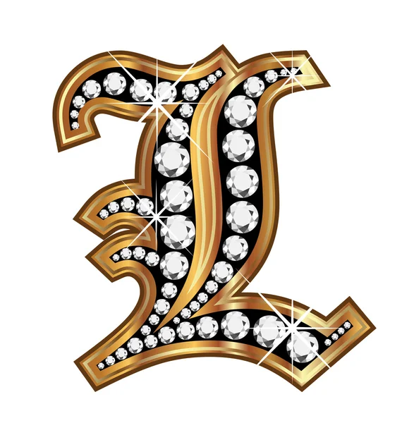 L gold and diamond bling old vintage letter — Stock Vector
