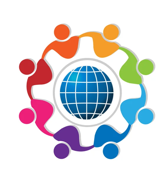 Teamwork Menschen auf der ganzen Welt Logo-Vektor — Stockvektor