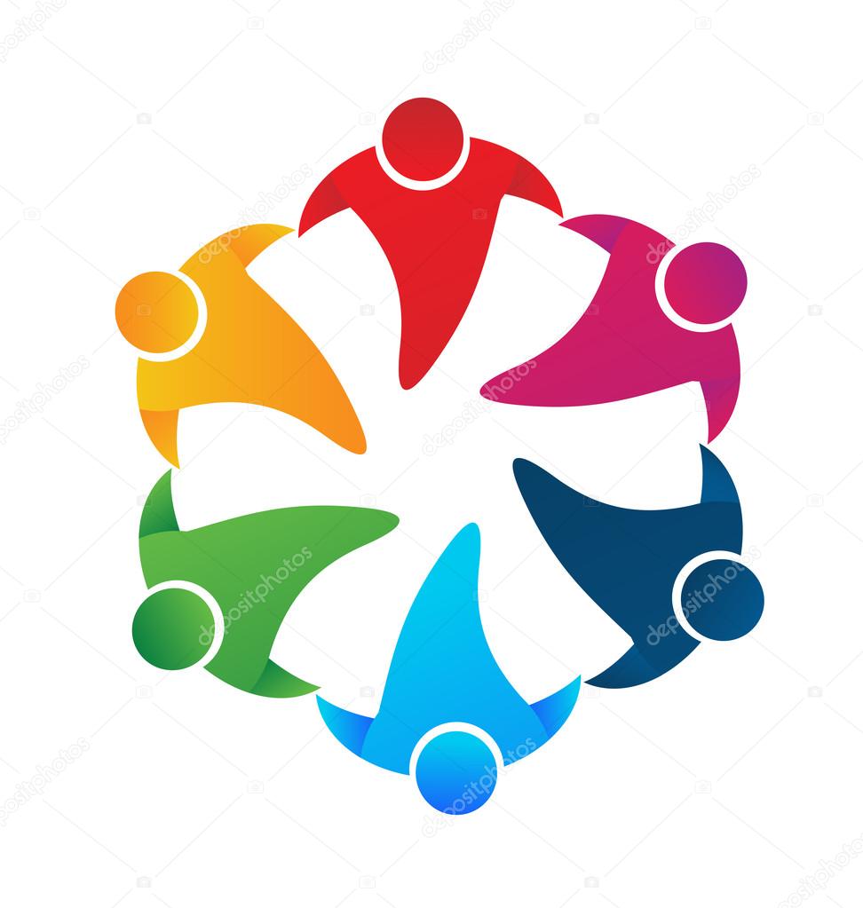 Teamwork people holding hands in circle  logo vector