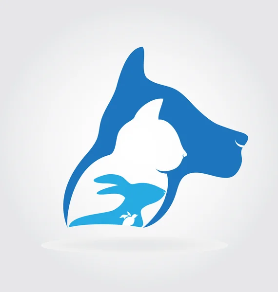 Logo pies kot królik i ptak sylwetki — Wektor stockowy