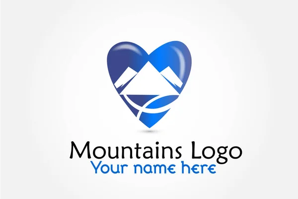 Logo Mountains Heart Shape Icon Logotype Vector Identity Business Card — Stock Vector