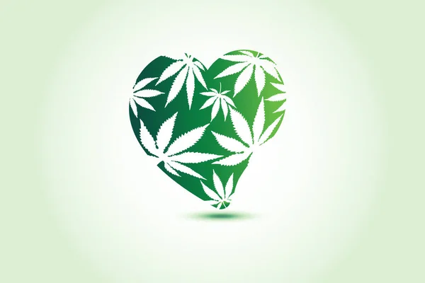 Cannabis Marihuana Bladeren Liefde Hart Logo Kaart Business Symbool Vector — Stockvector