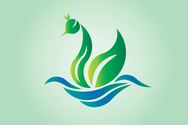 Logo Swan Verde Folha Asa Ícone Vetor — Vetor de Stock