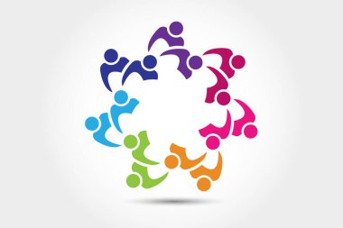 Logo takım çalışması birliği, arkadaşlık ortaklarını kucakladı. Renkli ikon logoti web vektör tasarımı.
