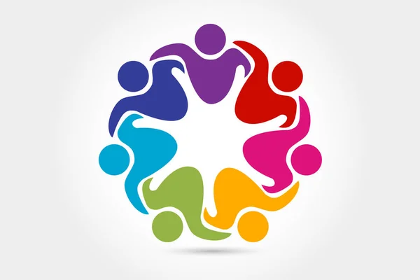 ロゴのチームワークの団結ビジネスは 人々のパートナーを受け入れカラフルなアイコンのロゴタイプのベクトルウェブ画像デザイン — ストックベクタ