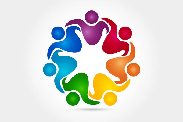 Logo Teamwork Unity Business Embraced Friendship Partners People Colorful Icon — Stock Vector