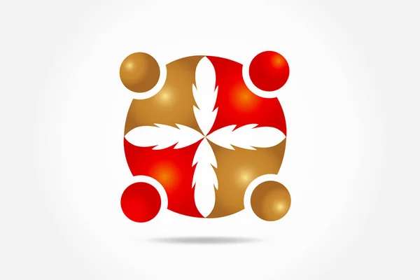 Logo Teamarbeit Einheit Geschäft Umarmte Menschen Partner Gold Und Rot — Stockvektor
