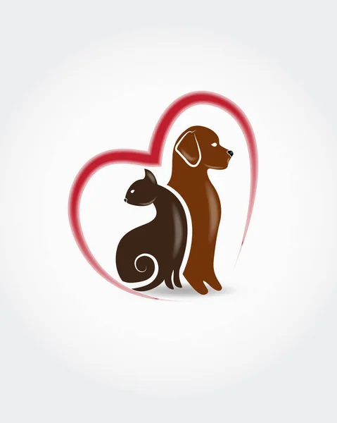 Logo Perro Gato Corazón Siluetas Tarjeta Identificación Veterinaria Negocio Icono — Vector de stock