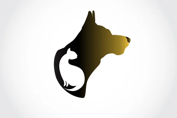 Logo Perro Gato Juntos Siluetas Tarjeta Identificación Veterinaria Negocio Icono — Vector de stock